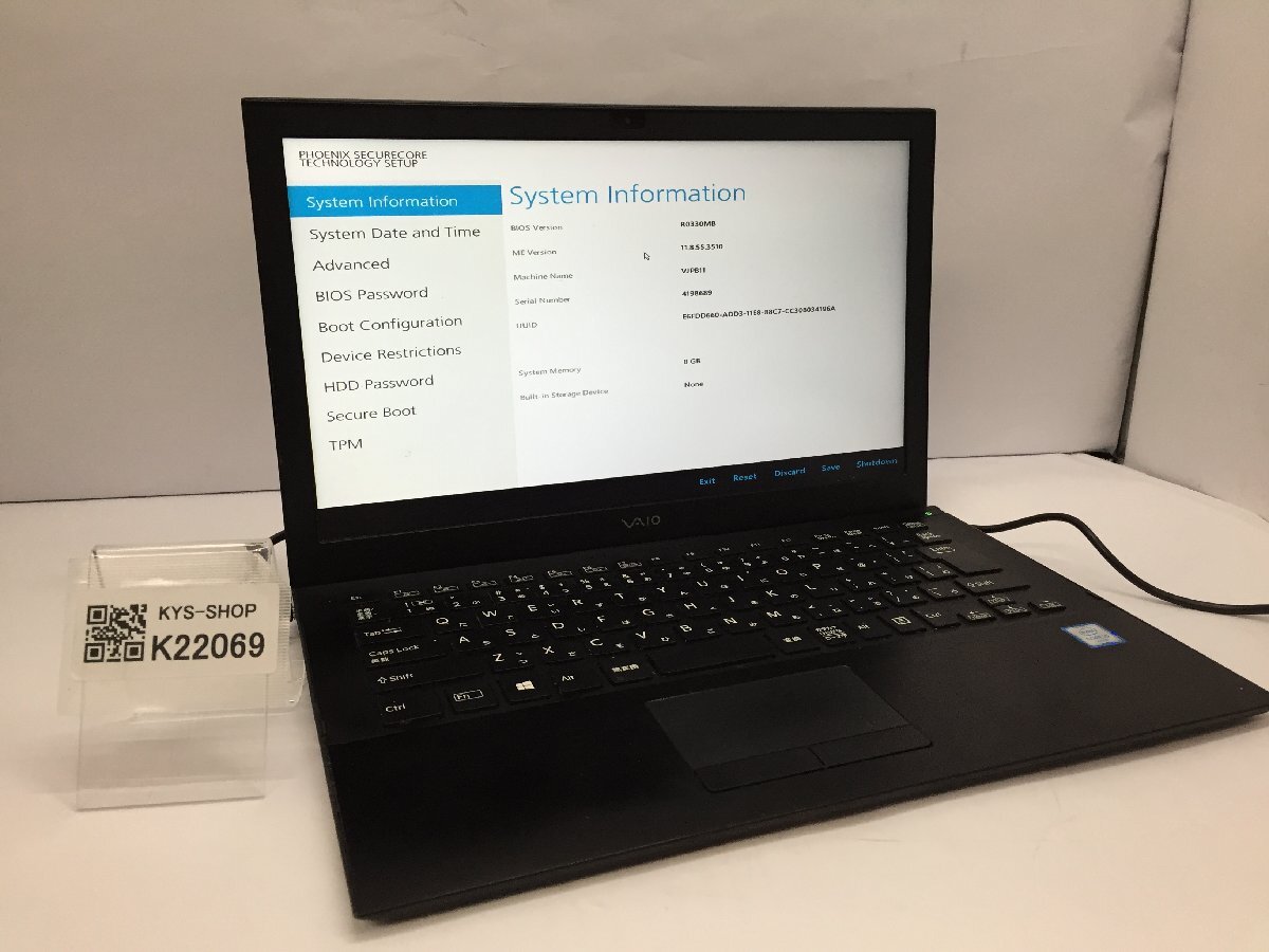 ジャンク/ VAIO VJPB11 Intel Core i5-6200U メモリ8.19GB ストレージ無し 【K22069】拍卖
