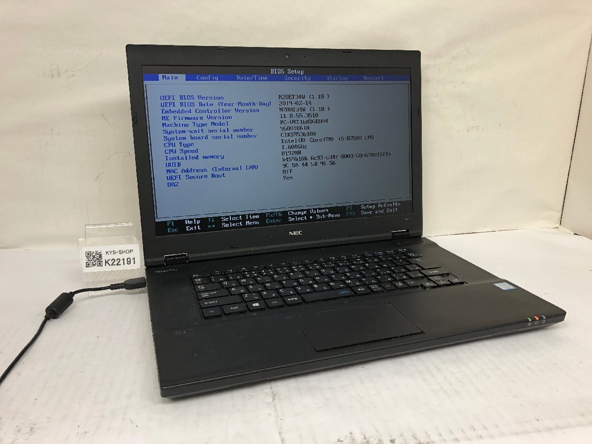 ジャンク/ NEC PC-VKT16XDGEVA4 Intel Core i5-8250U メモリ8.19GB ストレージ無し 【K22191】拍卖