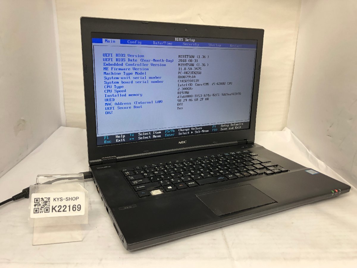 ジャンク/ NEC PC-VK23TXZGU Intel Core i5-6200U メモリ8.19GB ストレージ無し 【K22169】拍卖