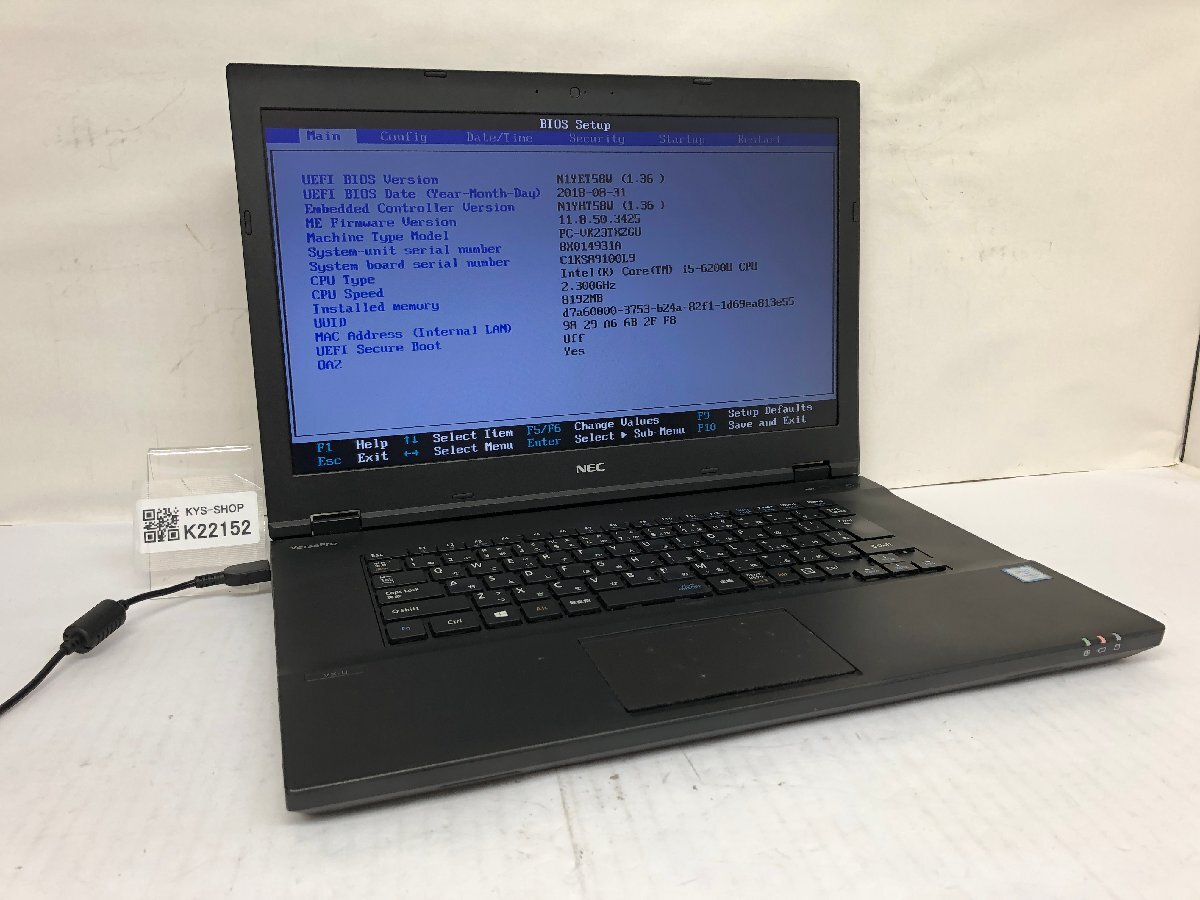 ジャンク/ NEC PC-VK23TXZGU Intel Core i5-6200U メモリ8.19GB ストレージ無し 【K22152】拍卖