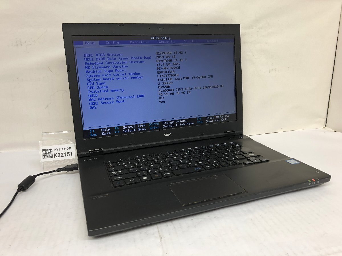 ジャンク/ NEC PC-VK23TXZGU Intel Core i5-6200U メモリ8.19GB ストレージ無し 【K22151】拍卖