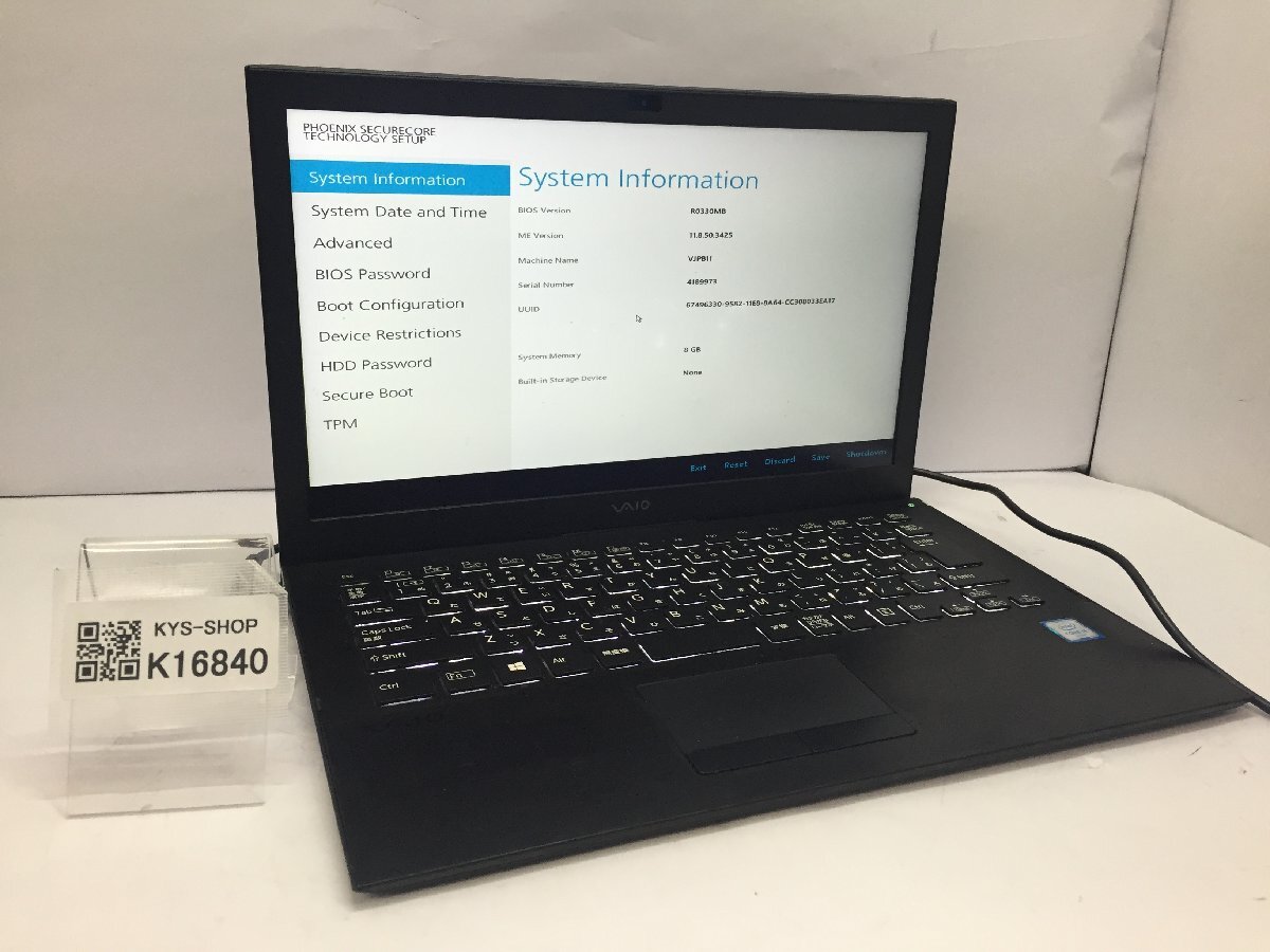 ジャンク/ VAIO VJPB11 Intel Core i5-6200U メモリ8.19GB ストレージ無し 【K16840】拍卖