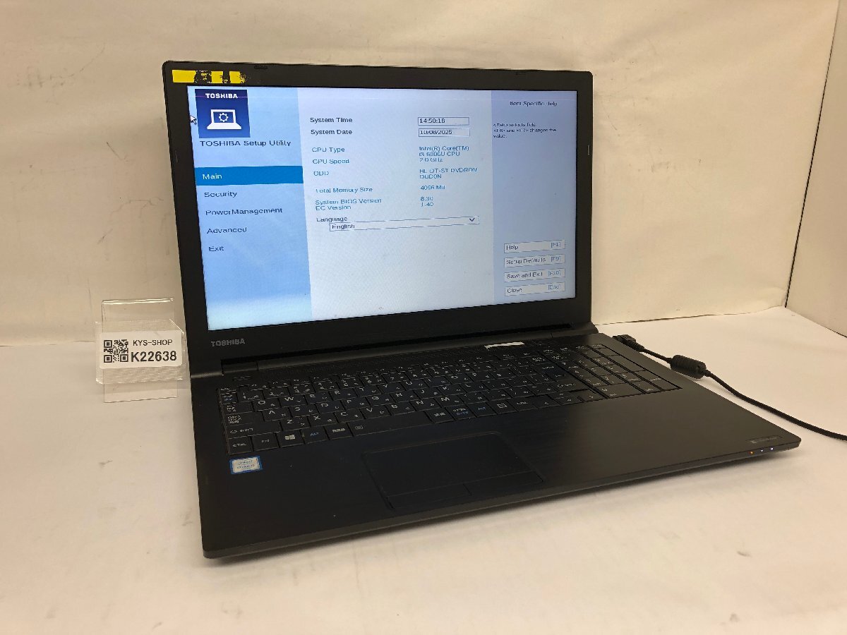 ジャンク/ TOSHIBA dynabook B55/G PB55GGB132AAD11 Intel Core i3-6006U メモリ4.1GB ストレージ無し 【K22638】拍卖