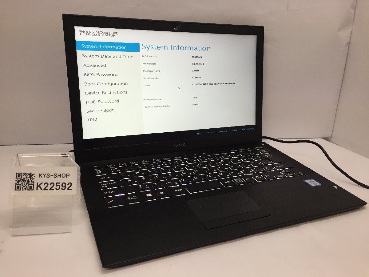 ジャンク/ VAIO VJPB11 Intel Core i3-6100U メモリ4.1GB ストレージ無し 【K22592】拍卖