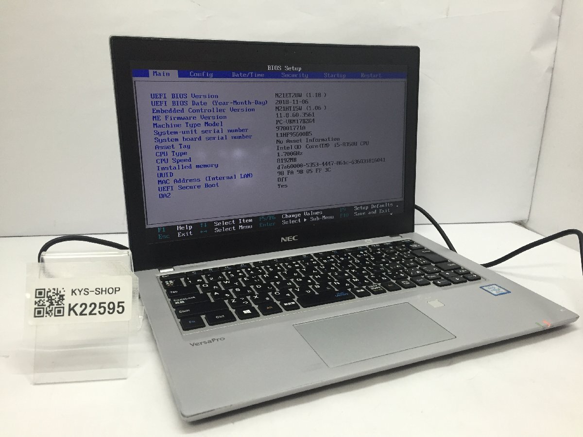 ジャンク/ NEC PC-VKM17BZG4 Intel Core i5-8350U メモリ8.19GB ストレージ無し 【K22595】拍卖