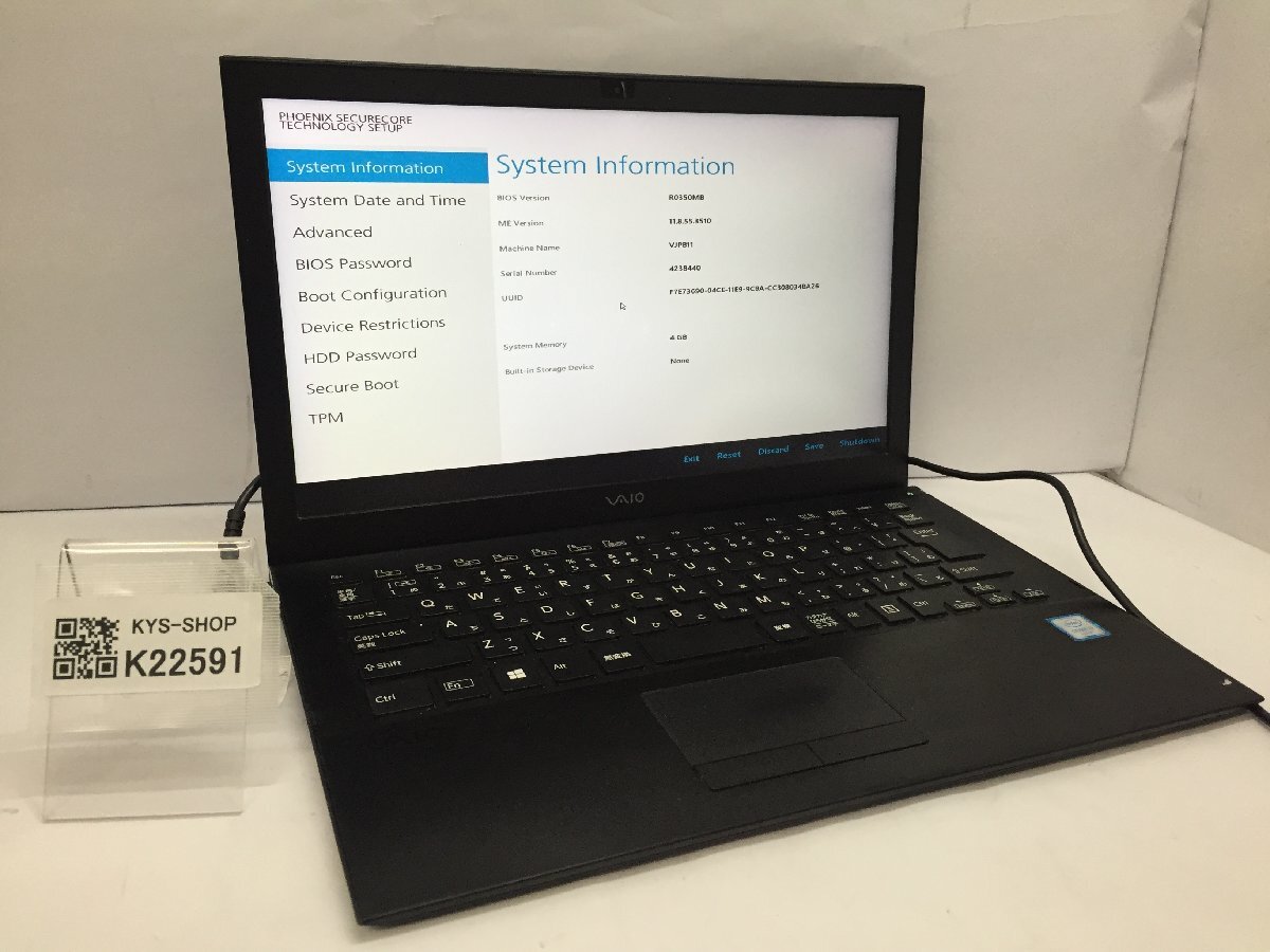 ジャンク/ VAIO VJPB11 Intel Core i3-6100U メモリ4.1GB ストレージ無し 【K22591】拍卖
