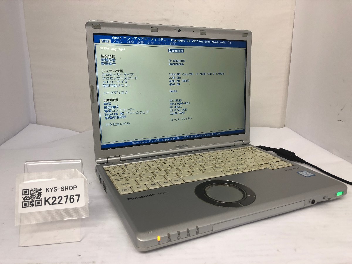 ジャンク/ Panasonic CF-SZ6A11VS Intel Core i3-7100U メモリ4.1GB ストレージ無し 【K22767】拍卖