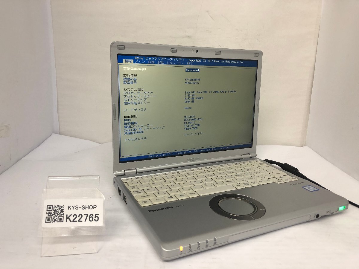 ジャンク/ Panasonic CF-SZ6ADYVS Intel Core i3-7100U メモリ8.19GB ストレージ無し 【K22765】拍卖