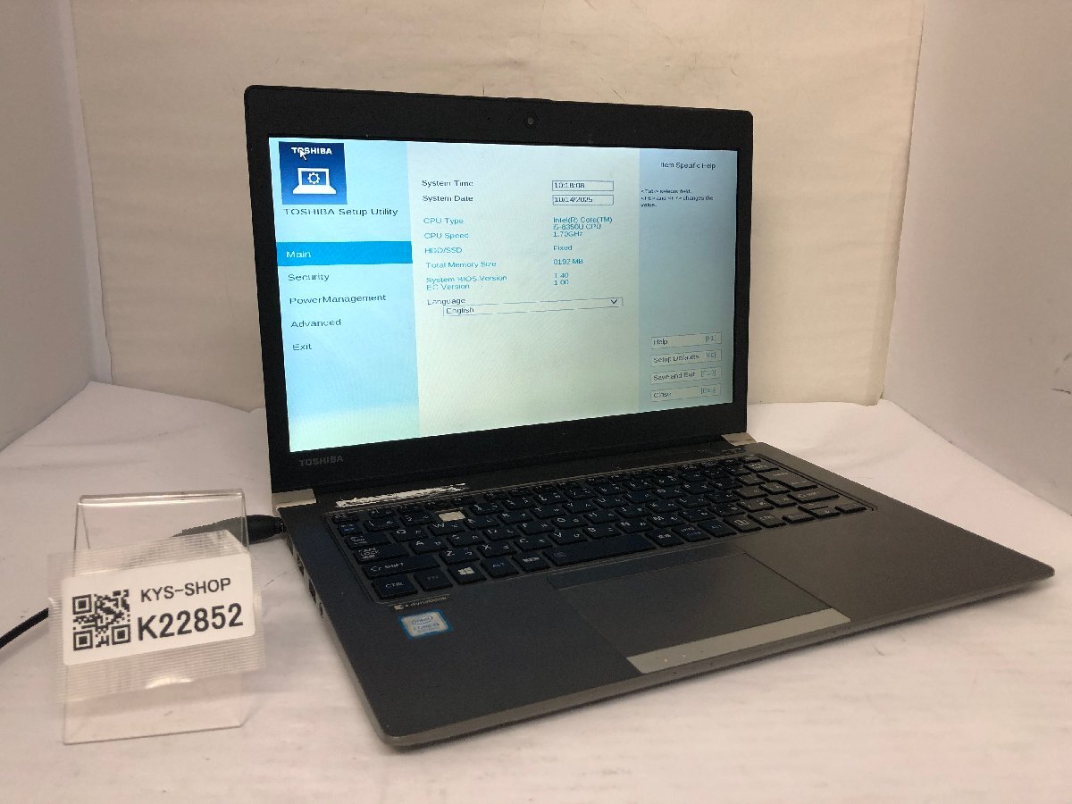 ジャンク/ TOSHIBA dynabook R63/J PR63JHA4447AD21 Intel Core i5-8350U メモリ8.19GB ストレージ無し 【K22852】拍卖