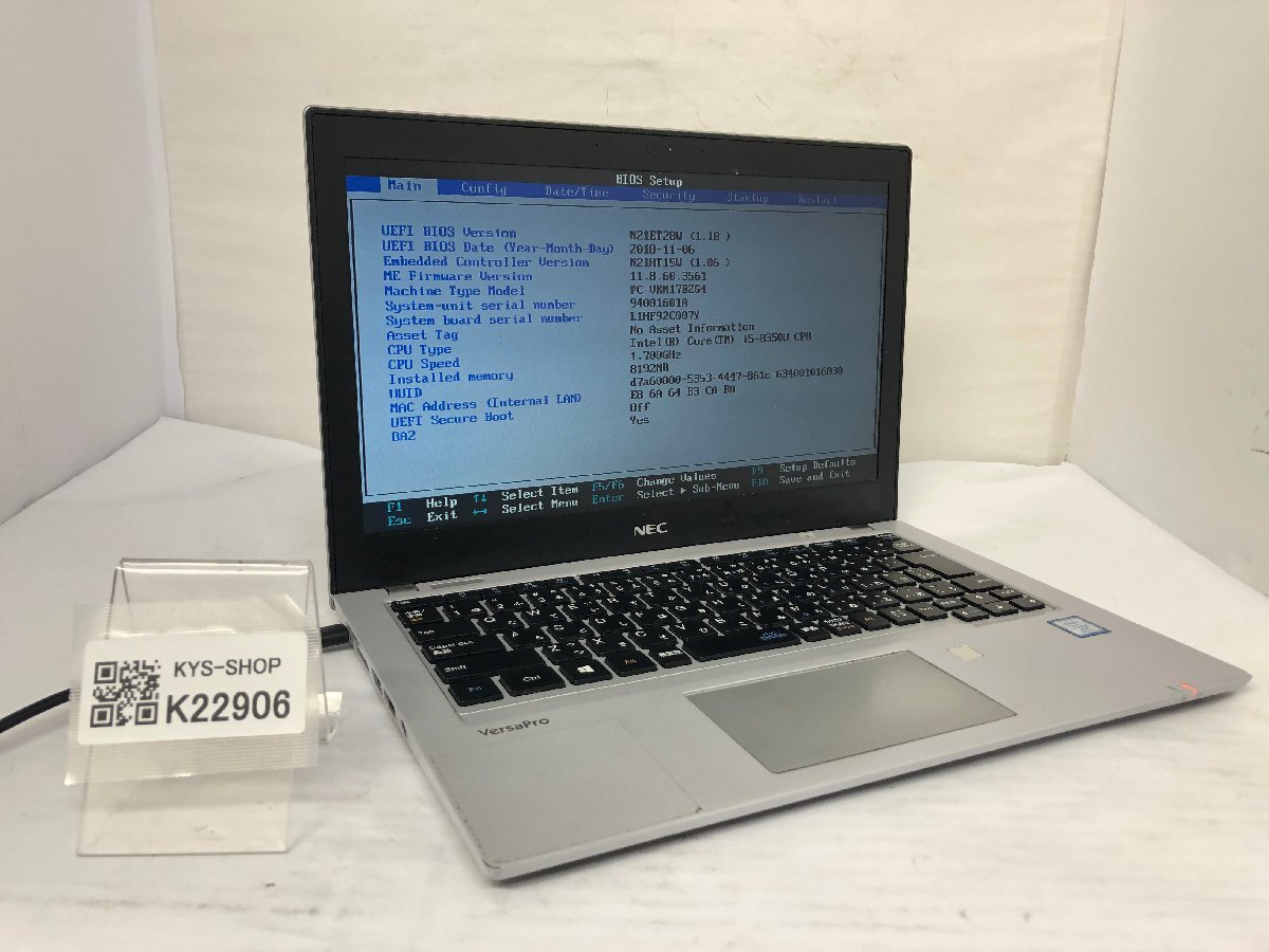 ジャンク/ NEC PC-VKM17BZG4 Intel Core i5-8350U メモリ8.19GB ストレージ無し 【K22906】拍卖