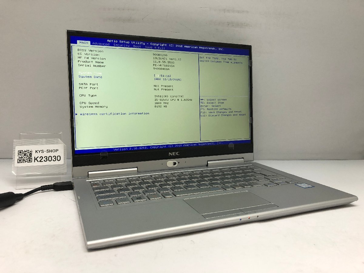 ジャンク/ NEC PC-VKT16GVG4 Intel Core i5-8250U メモリ8.19GB ストレージ無し 【K23030】拍卖