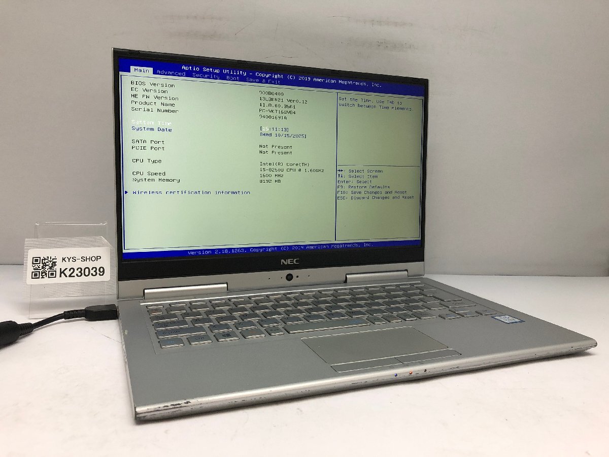 ジャンク/ NEC PC-VKT16GVG4 Intel Core i5-8250U メモリ8.19GB ストレージ無し 【K23039】拍卖