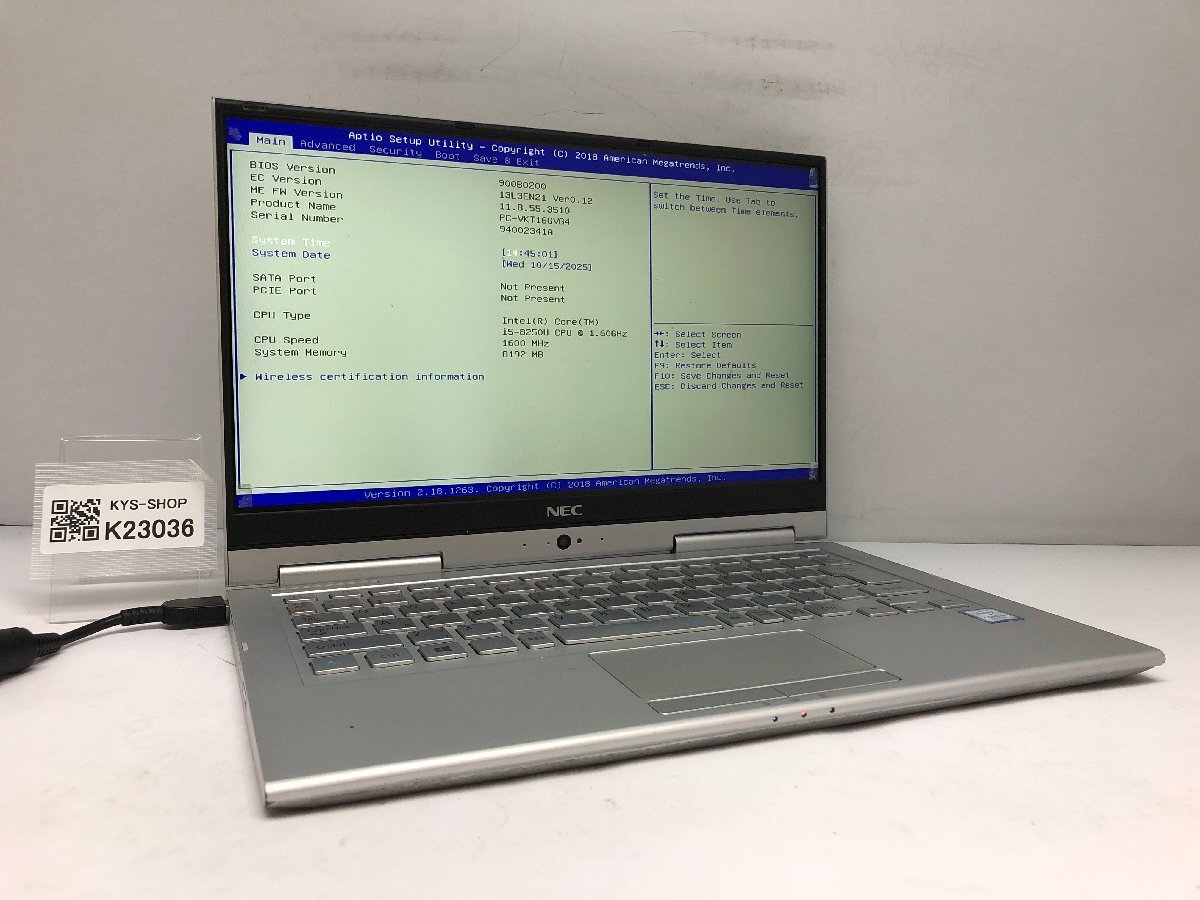 ジャンク/ NEC PC-VKT16GVG4 Intel Core i5-8250U メモリ8.19GB ストレージ無し 【K23036】拍卖