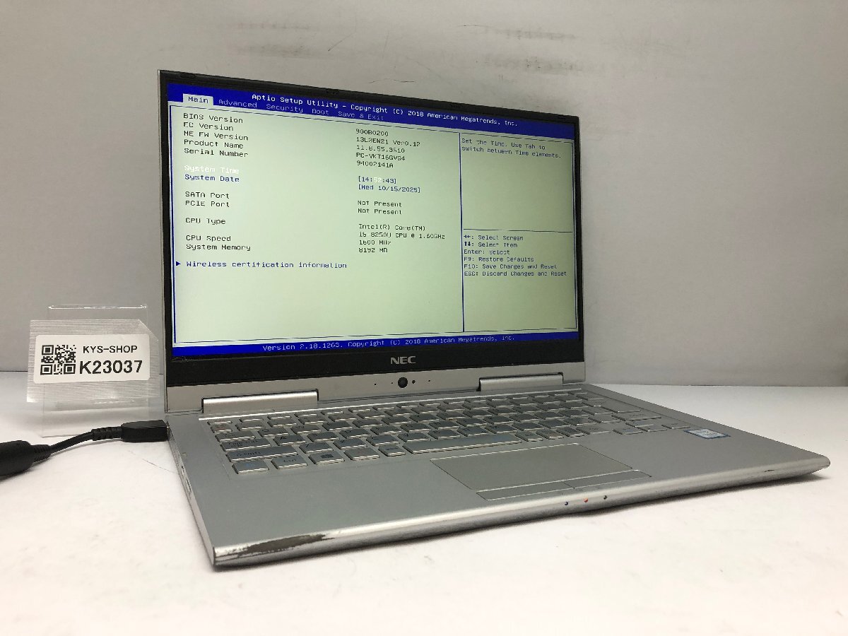 ジャンク/ NEC PC-VKT16GVG4 Intel Core i5-8250U メモリ8.19GB ストレージ無し 【K23037】拍卖