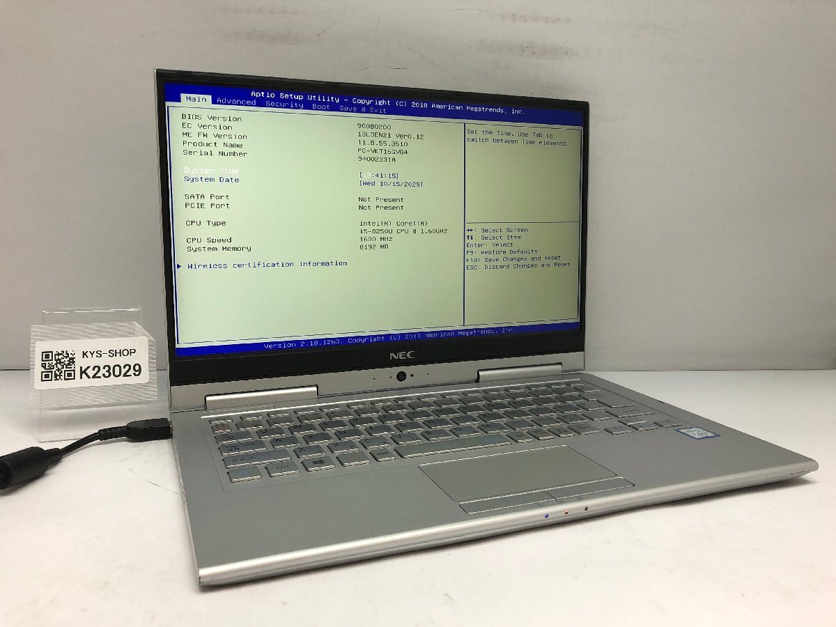 ジャンク/ NEC PC-VKT16GVG4 Intel Core i5-8250U メモリ8.19GB ストレージ無し 【K23029】拍卖