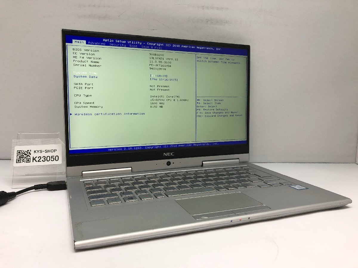 ジャンク/ NEC PC-VKT16GVG4 Intel Core i5-8250U メモリ8.19GB ストレージ無し 【K23050】拍卖