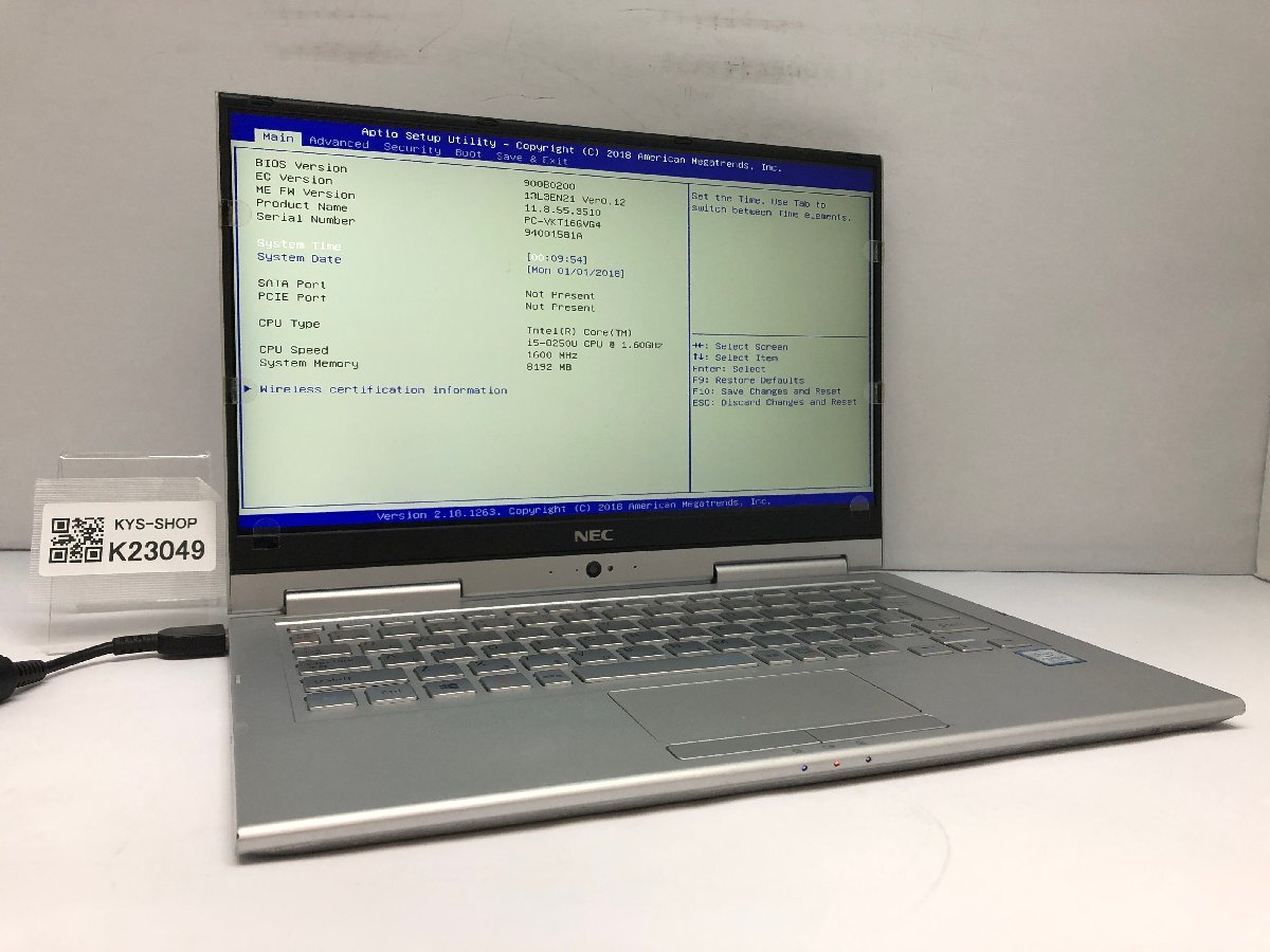ジャンク/ NEC PC-VKT16GVG4 Intel Core i5-8250U メモリ8.19GB ストレージ無し 【K23049】拍卖