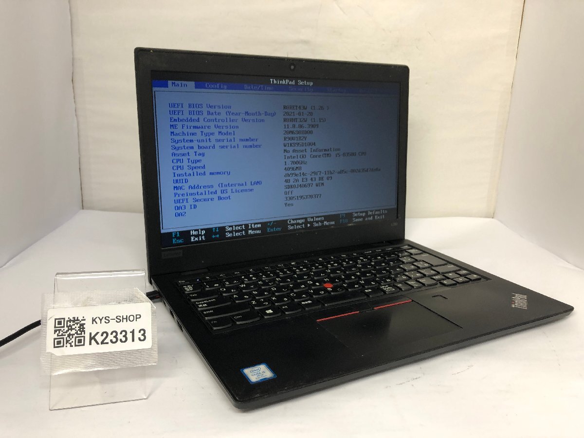 ジャンク/ LENOVO 20M6S0BD00 ThinkPad L380 Intel Core i5-8350U メモリ4.1GB ストレージ無し 【K23313】拍卖