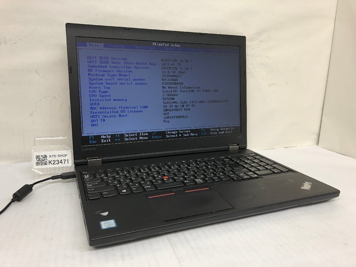 ジャンク/ LENOVO 20J8A00QJP ThinkPad L570 Intel Core i5-7200U メモリ8.19GB ストレージ無し 【K23471】拍卖