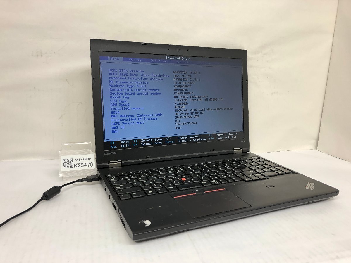 ジャンク/ LENOVO 20JQA00BJP ThinkPad L570 W10DG Intel Core i5-6200U メモリ4.1GB ストレージ無し 【K23470】拍卖