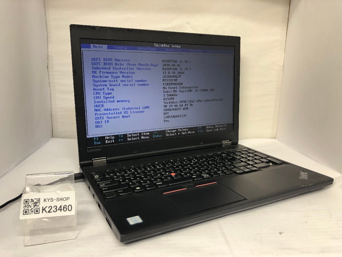 ジャンク/ LENOVO 20J8A00QJP ThinkPad L570 Intel Core i5-7200U メモリ8.19GB ストレージ無し 【K23460】拍卖