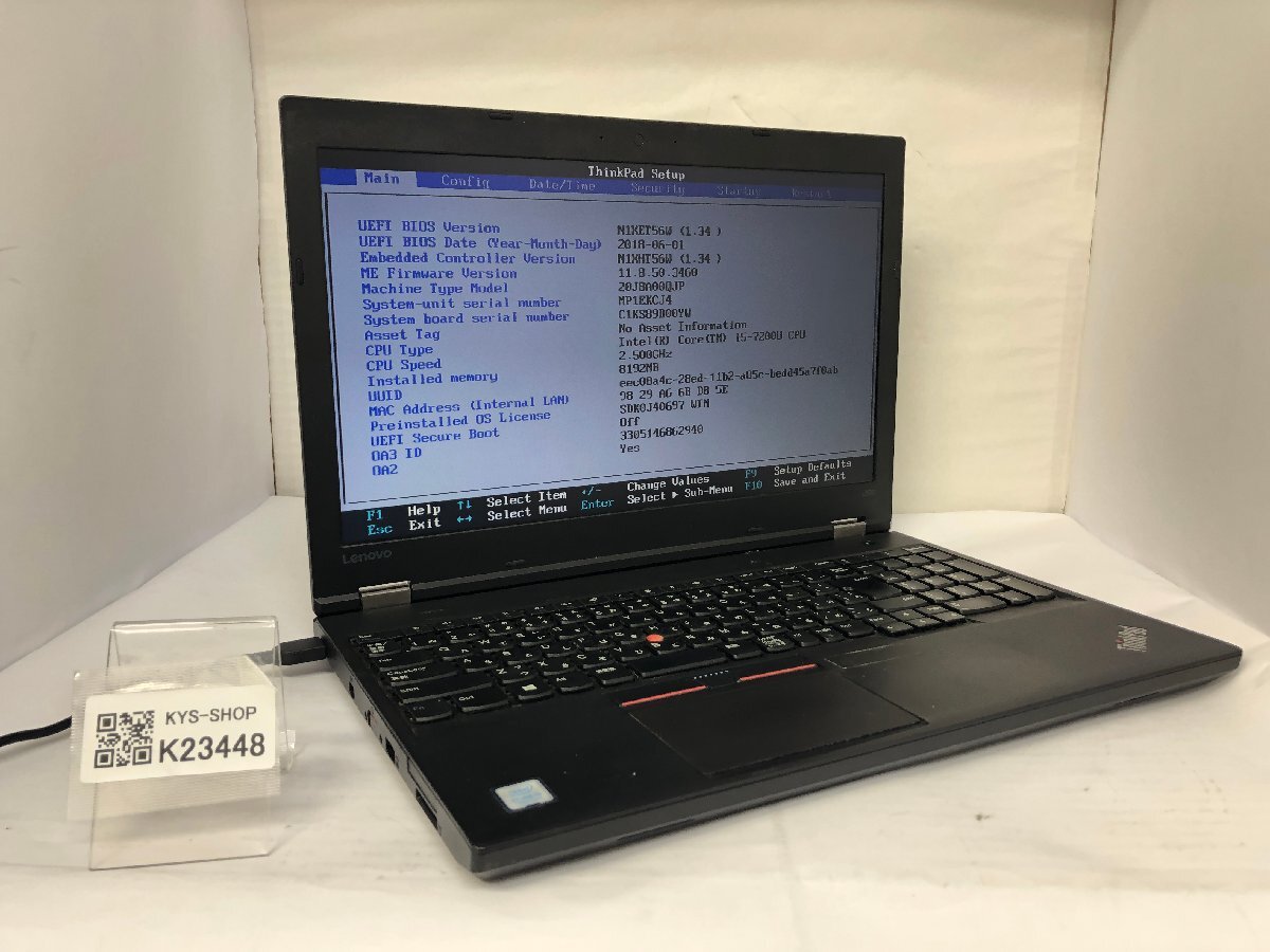 ジャンク/ LENOVO 20J8A00QJP ThinkPad L570 Intel Core i5-7200U メモリ8.19GB ストレージ無し 【K23448】拍卖