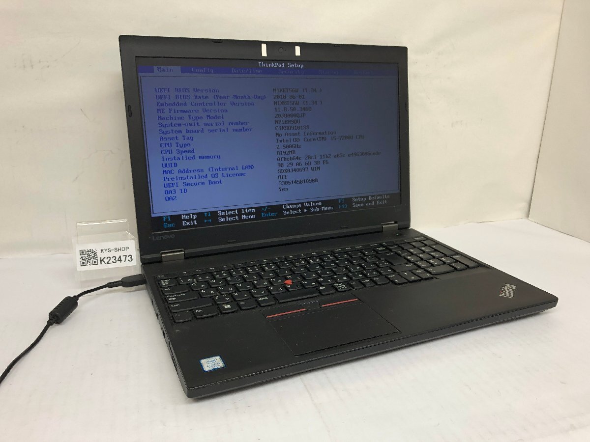 ジャンク/ LENOVO 20J8A00QJP ThinkPad L570 Intel Core i5-7200U メモリ8.19GB ストレージ無し 【K23473】拍卖