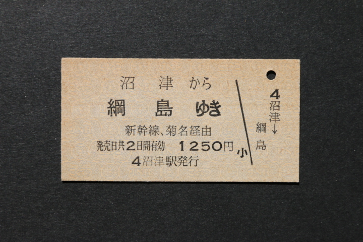 乗車券 沼津から 網島ゆき 1250円 新幹線経由拍卖