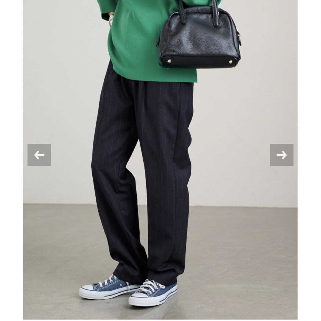 ∞ 2023aw FRAMeWORK フレームワーク 強撚 W ストレート パンツ 36 濃紺 ピンストライプ イージー リラックス ∞拍卖