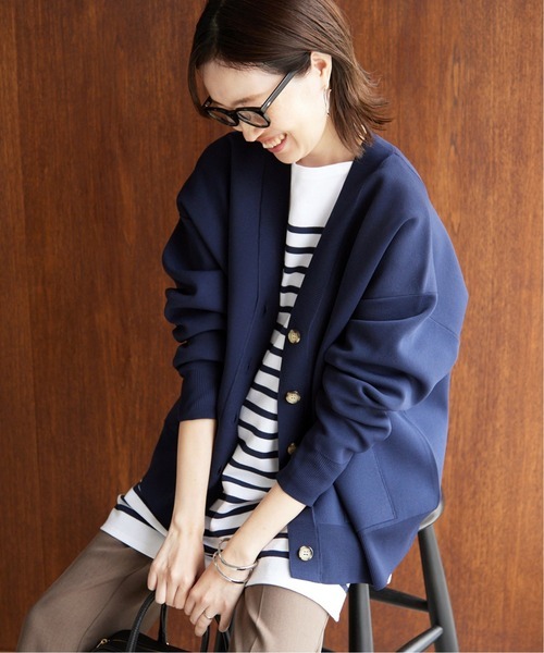 ∞ 2022aw slobe iena イエナスローブ 《追加》ワイド シルエット Vネック カーディガン ネイビー 紺 ニット 羽織り ∞拍卖