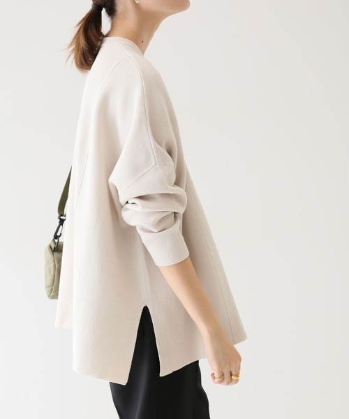 ∞ 2022aw slobe iena イエナスローブ ダブルフェイス ワイド プルオーバー コットン ニット ナチュラル系 スリット ∞拍卖