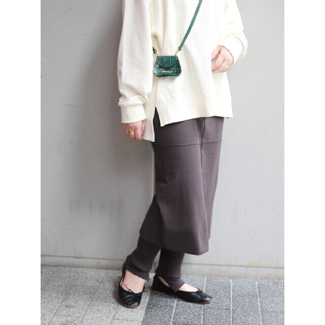 ∞ SLOBE IENA イエナ スローブ レイヤード レギンス スカート 36 グレーブラウン スカッツ ニット イージー リラックス∞拍卖