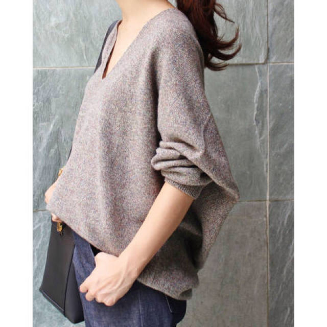 ∞ IENA イエナ ホールガーメント コクーン Vネック プルオーバー グレーMIX ウール100 ニット ∞拍卖