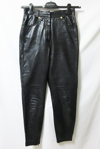 *GIANNI VERSACE ジャンニヴェルサーチ ボトムス テーパード メデューサ レザー 裾ジップ ブラック*送料込拍卖