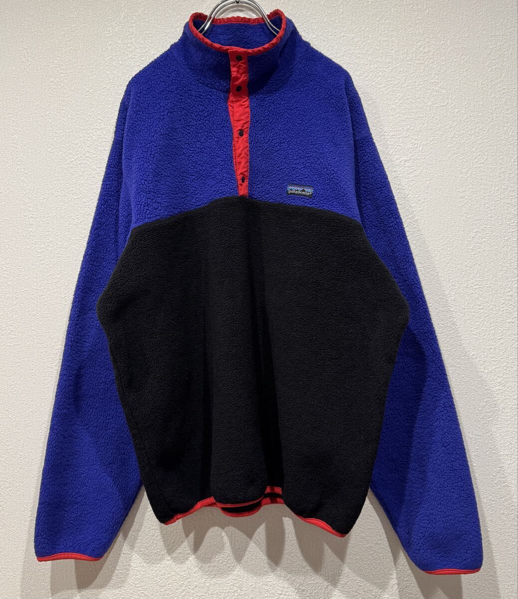 希少 USA製 80s patagonia パタゴニア シンチラ ツートンカラー フリースジャケット SYNCHILLA 三角タグ ポケット無 XL スナップT拍卖