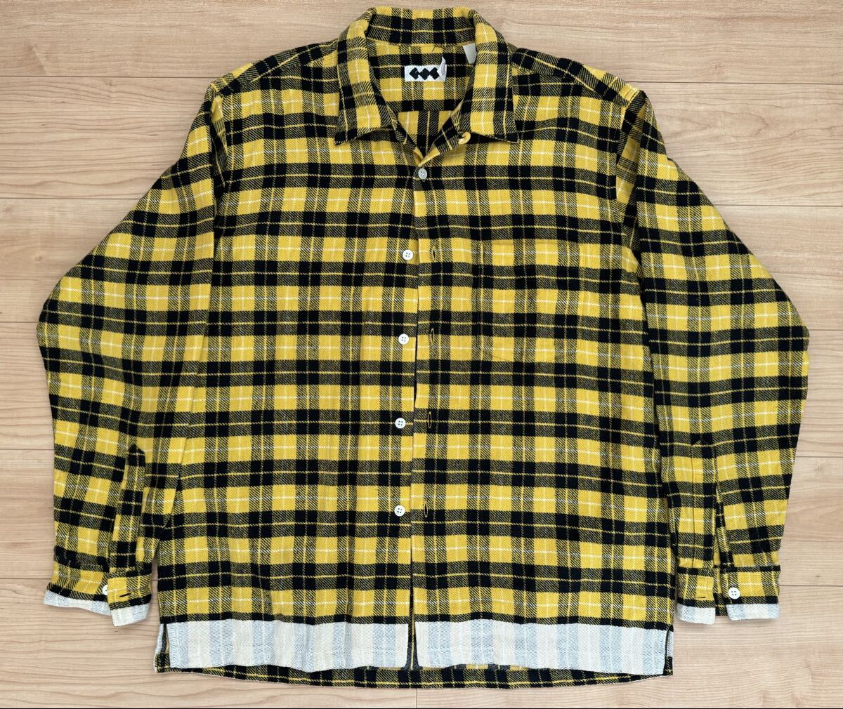 名作 90s FINESSE×GOODENOUGH ラインネル ネルシャツ L グッドイナフ×フィネス 黄×黒 長袖シャツ拍卖