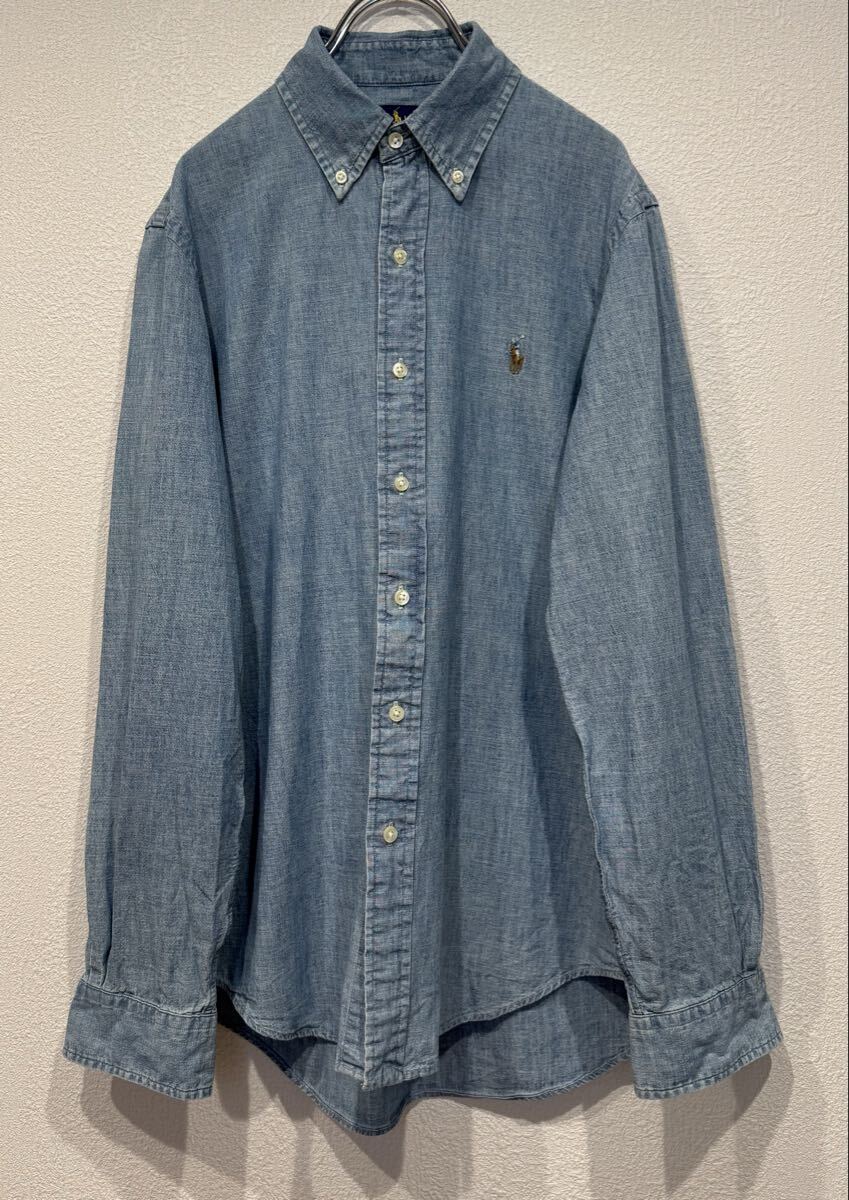 RALPH LAUREN ラルフローレン デニム ボタンダウンシャツ シャンブレーシャツ マルチポニー刺繍 長袖デニムシャツ拍卖