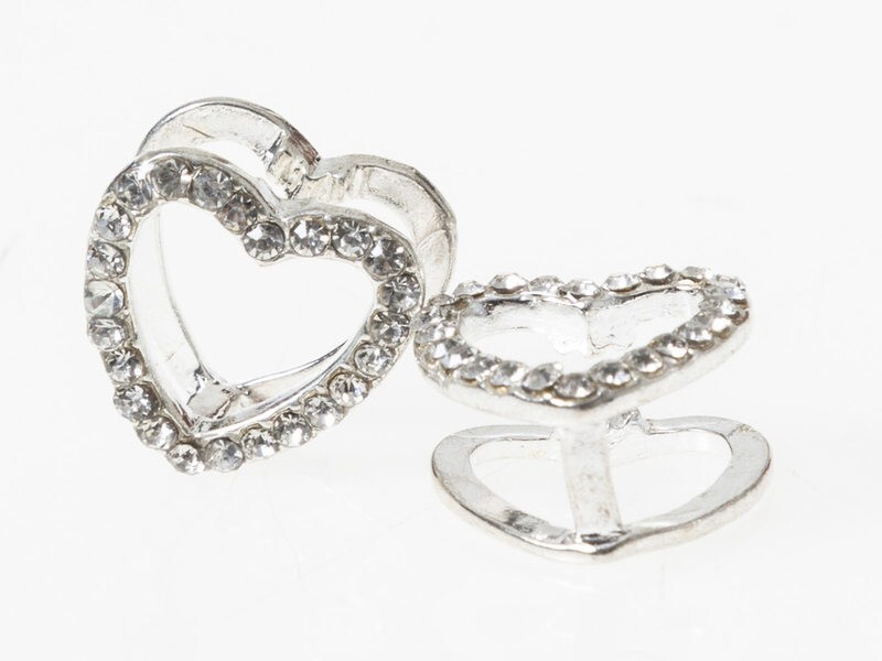 レディースファッション キラキラ ピアス イヤーカフ イヤリング 2層タイプ 挟むタイプ 2個セット ラインストーン飾り#ハート 銀拍卖