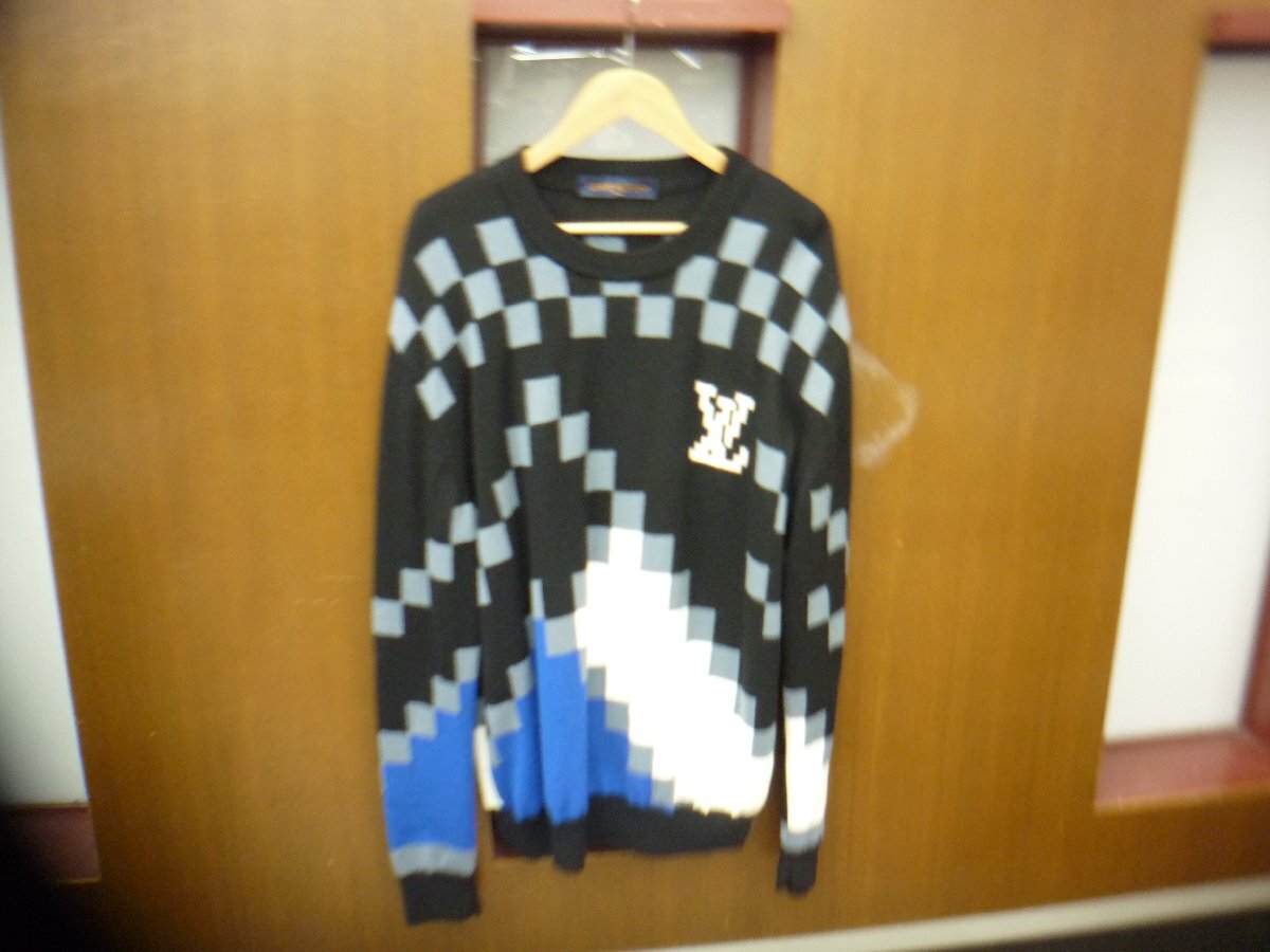 【LOUIS VUITTON】 ルイ・ヴィトン ニット・プルオーバー セーター ブラック×グレー×ブルー系カラー 表記サイズ:L SY02-DWC●拍卖