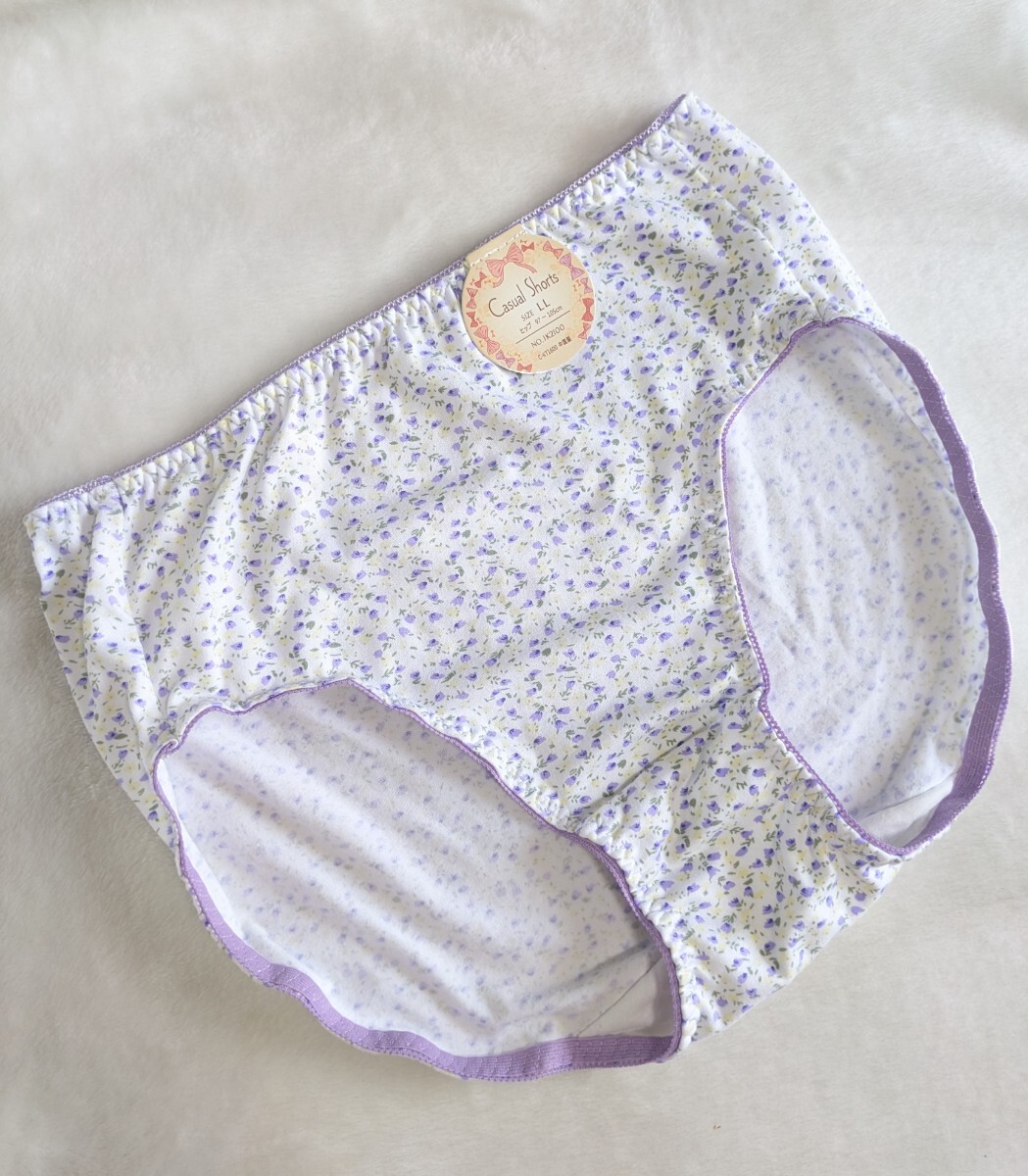 普段使いに☆キュートなパンティLL☆未使用☆☆小花柄☆ゆったり優しい履き心地☆☆ホワイト×ラベンダー☆匿名配送可☆拍卖