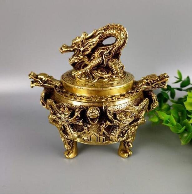 二龍の珠香炉 線香立置物装飾品 銅製品 工芸品拍卖