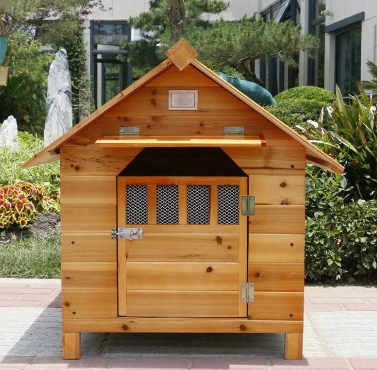 屋外用 木製 天然木 犬小屋 ペットハウス ドッグハウス 犬舎 三角屋根 脚付き 小型犬 中型犬 通気性 組み立て 夏は涼しく冬は暖かい拍卖