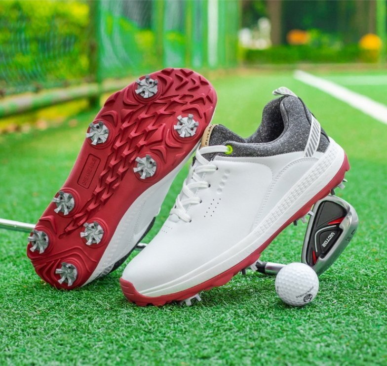 新品ゴルフシューズ メンズ ソフトスパイク 強いグリップ 4E 運動靴 新品 スポーツシューズ 軽量 フィット感 弾力性 防水 防滑 耐磨拍卖