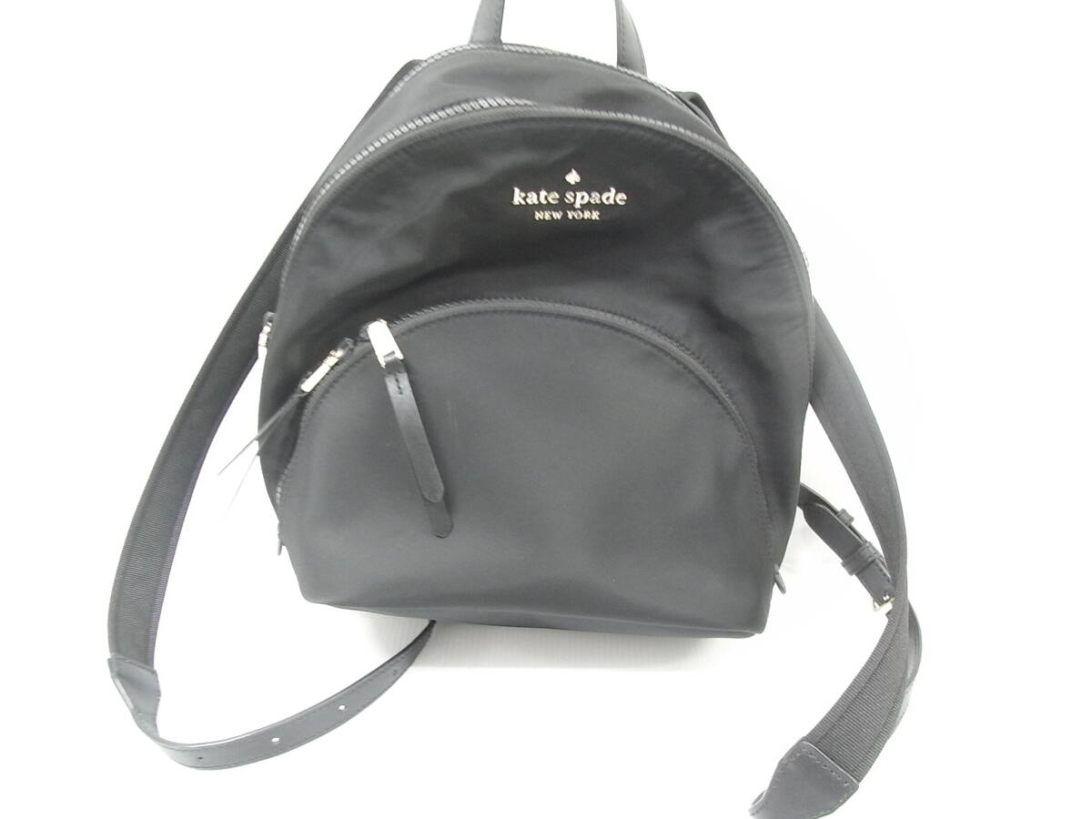 2148 ケイトスペード ロゴメタル ナイトン 一部 レザー リュックサック バックパック デイパック レディースバッグ 黒 ブラック拍卖