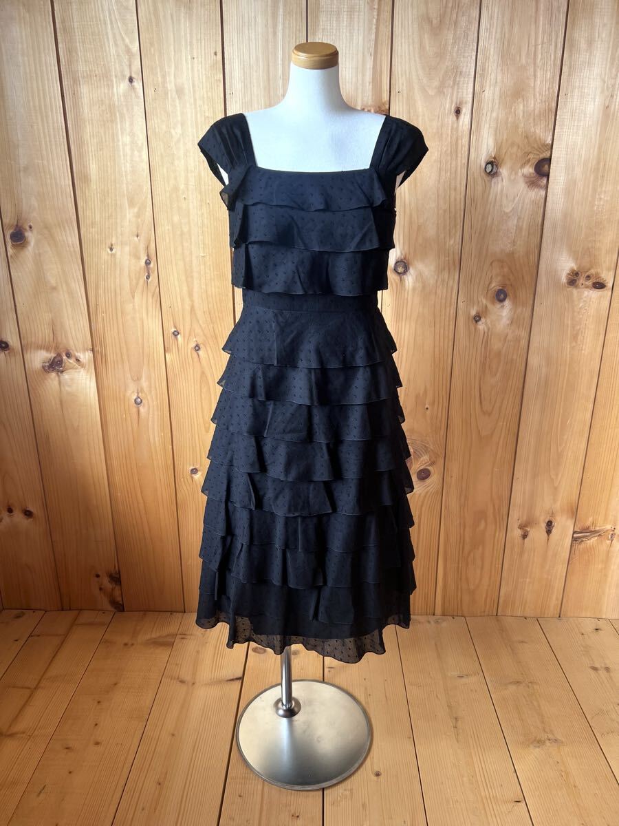 シビラ/Sybilla/ワンピース/ティアードワンピース/ノースリーブ/ブラック/M/コットン/裏地付き/日本製/美シルエット/美品良品拍卖