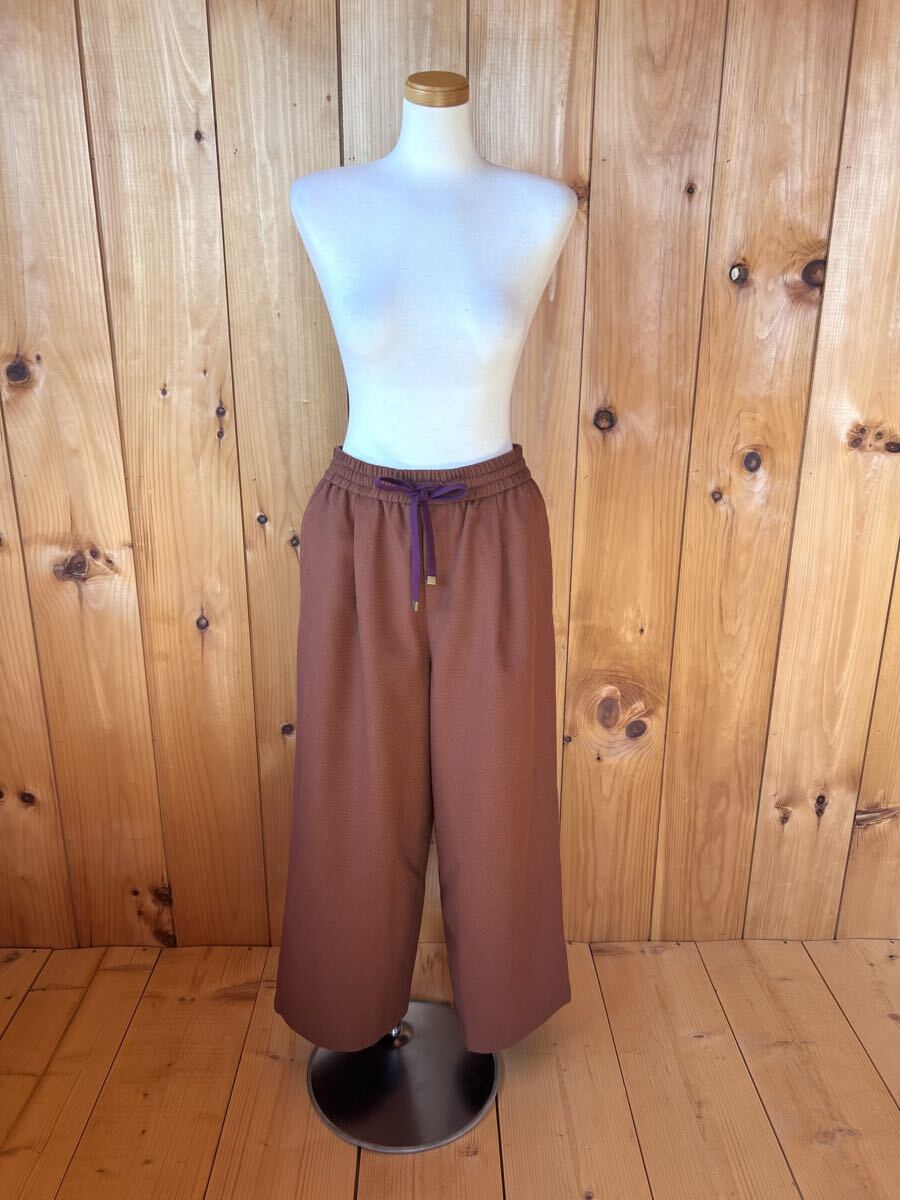 ホコモモラ/Jocomomola/シビラ/パンツ/ワイドパンツ/イージーパンツ/ブラウン/ゴムウエスト/40/M/化繊/裏地付き/刺繍/美品良品拍卖