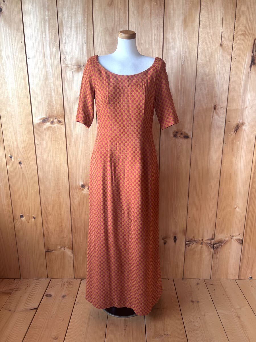 シビラ/Sybilla/ワンピース/ロングワンピース/半袖/刺繍/オレンジ×レッド/40/M/ペチコート付き/美シルエット/美品良品拍卖