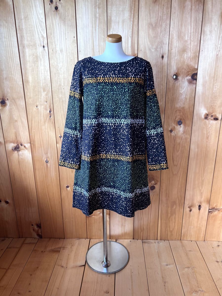 marimekko/マリメッコ/ワンピース /総柄/長袖/34/S/コットン/ブラック×マルチ/リトアニア製/美品良品拍卖