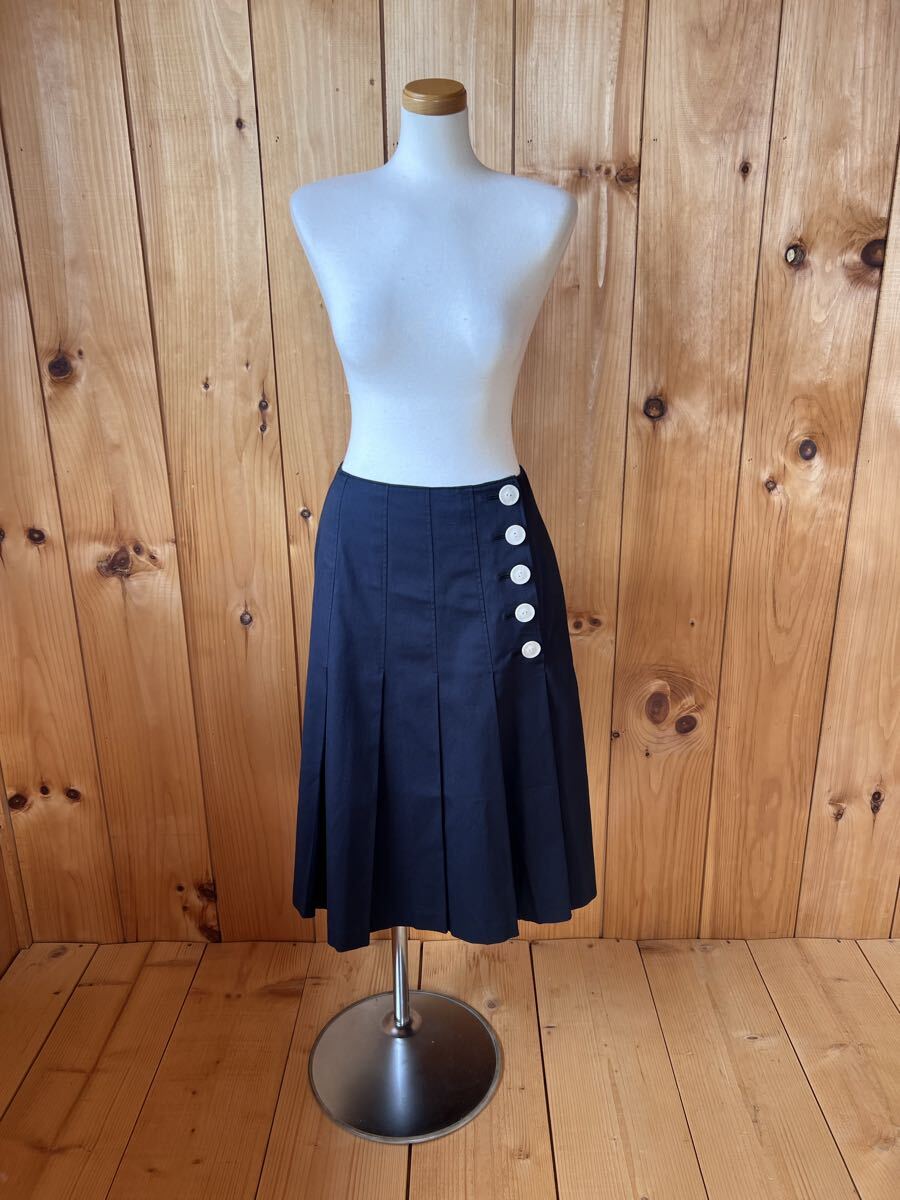 ホコモモラ/Jocomomola/シビラ/スカート/ダークネイビー/40/M/コットン・ポリウレタン/裏地付き/ボタン/美品良品拍卖