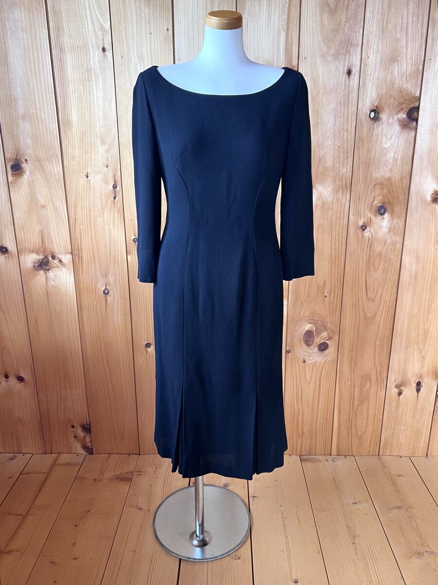 シビラ/Sybilla/ワンピース/7分袖/ブラック/40/M/ウール×レーヨン/裏地付き/美シルエット/美品良品/フォーマルワンピース拍卖